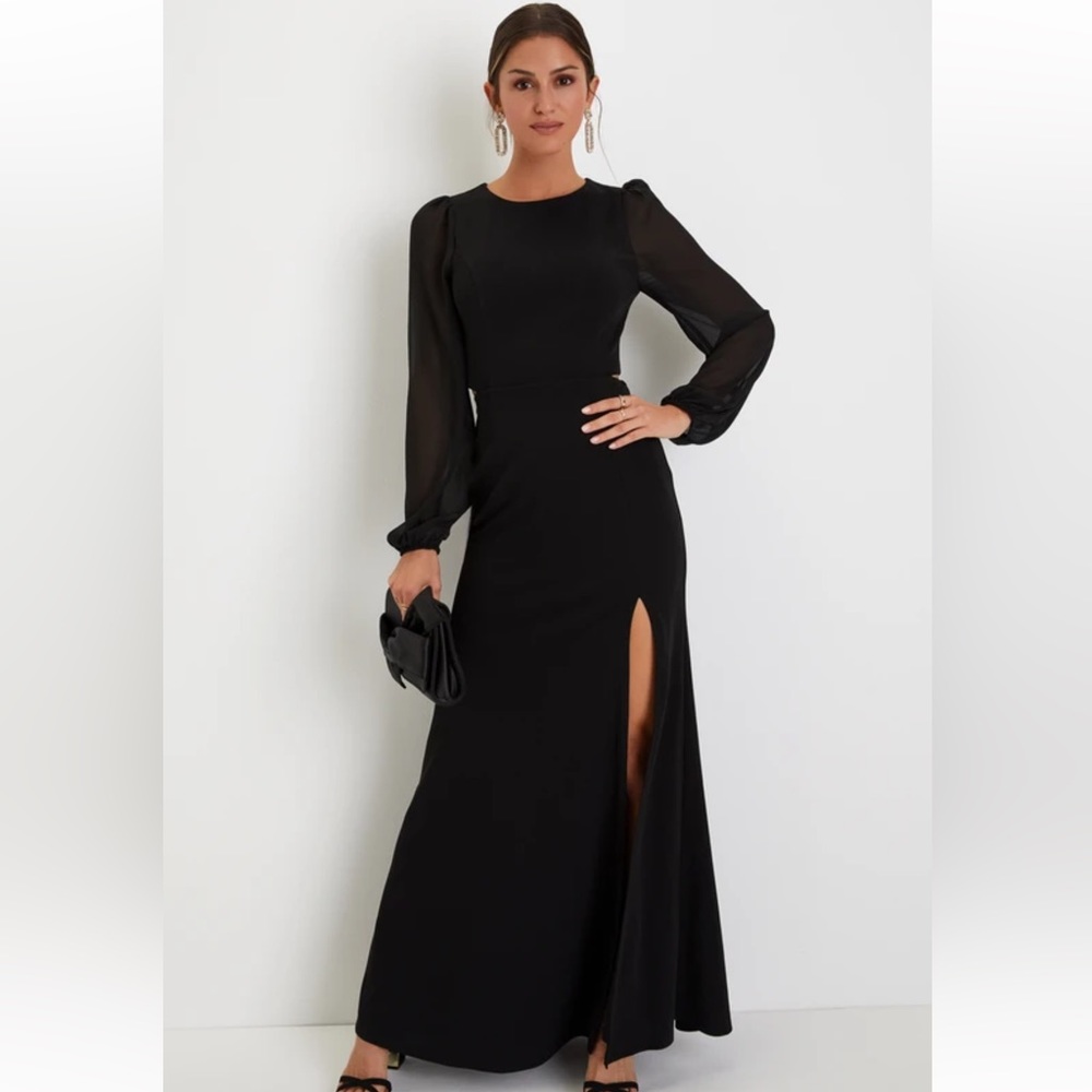 Lulu’s Garden Bliss Black Cutout Long Sleeve Mermaid Maxi Dress